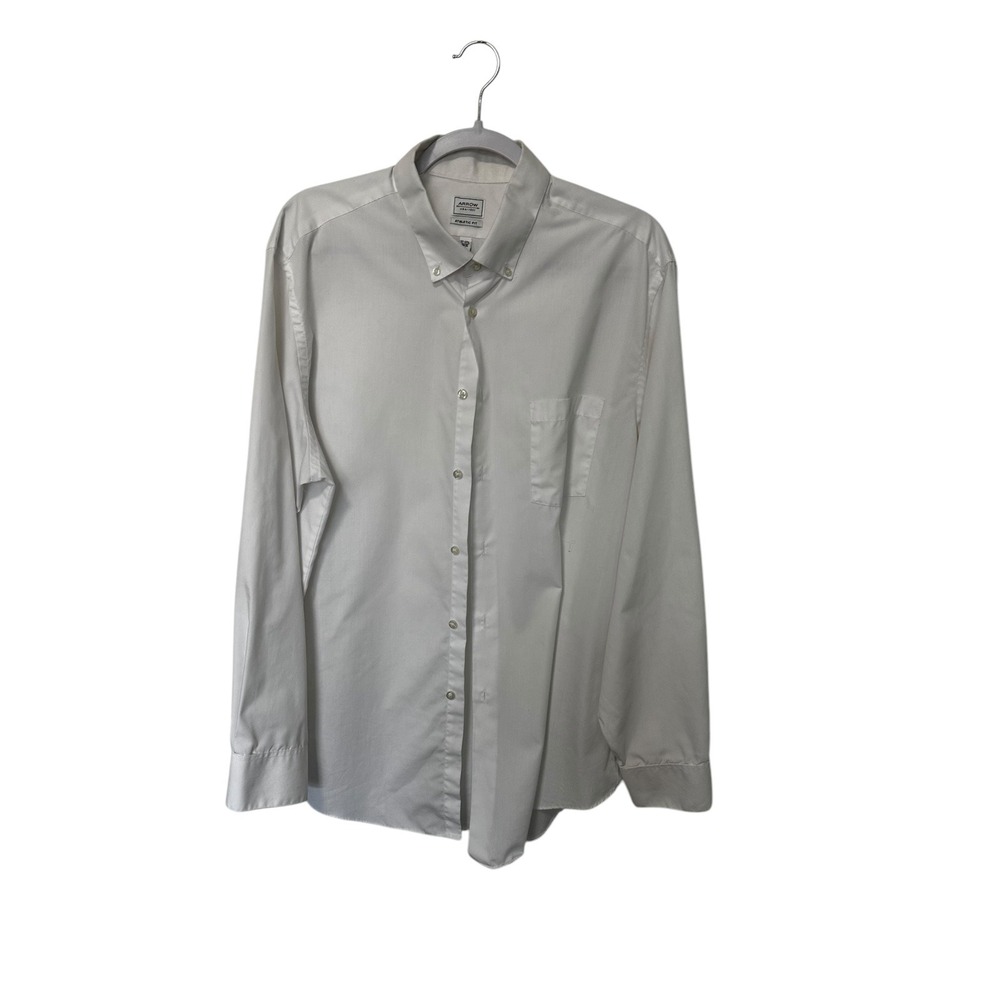 Arrow Dress Shirt Button Down Long‎ Sleeve Office Wear Solid White Size L